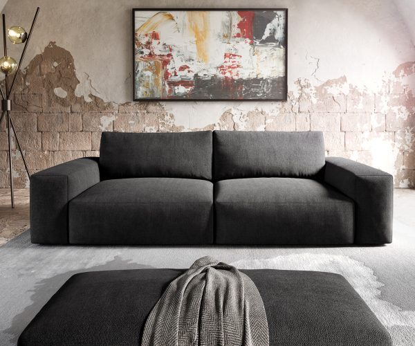 Velká pohovka Lanzo XL 270x125 cm mikrovlákno černá s podnožkou - Image 2
