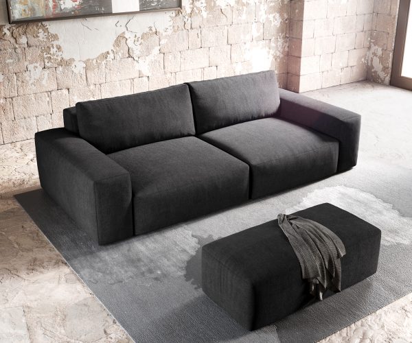 Velká pohovka Lanzo XL 270x125 cm mikrovlákno černá s podnožkou - Image 4