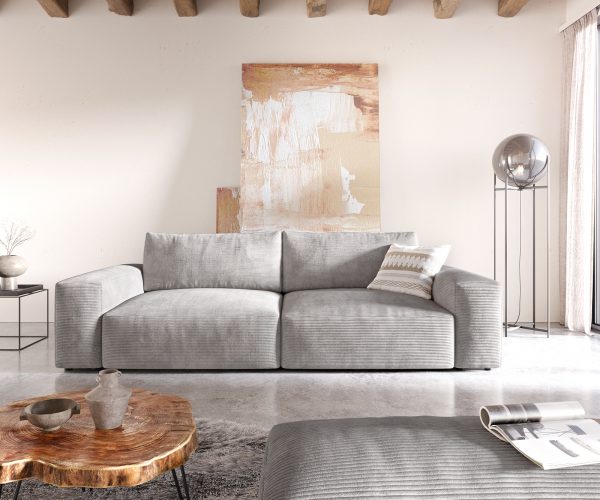 Velká pohovka Lanzo XL 270x125 cm manšestr stříbrnošedá s podnožkou - Image 2