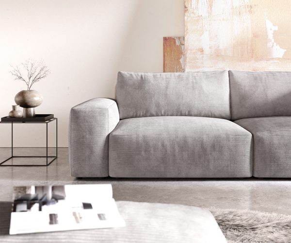Velká pohovka Lanzo XL 270x125 cm manšestr stříbrnošedá s podnožkou - Image 5
