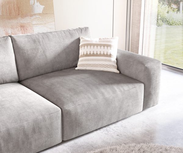 Velká pohovka Lanzo XL 270x125 cm manšestr stříbrnošedá s podnožkou - Image 6