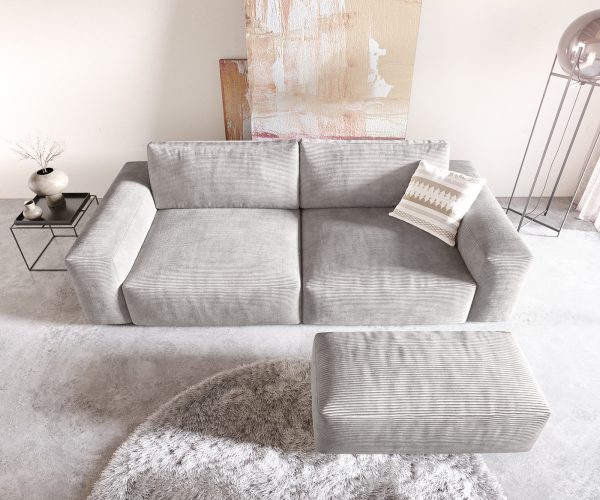 Velká pohovka Lanzo XL 270x125 cm manšestr stříbrnošedá s podnožkou - Image 4