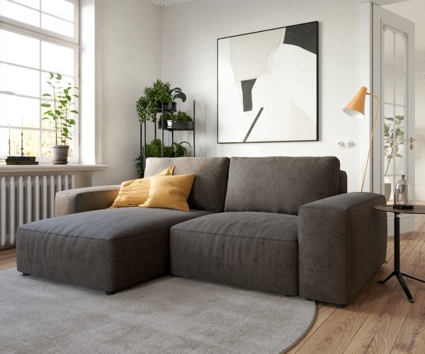 Rohová pohovka Lanzo D 260x160 cm mikrovlákno khaki hnědá variabilní lenoška