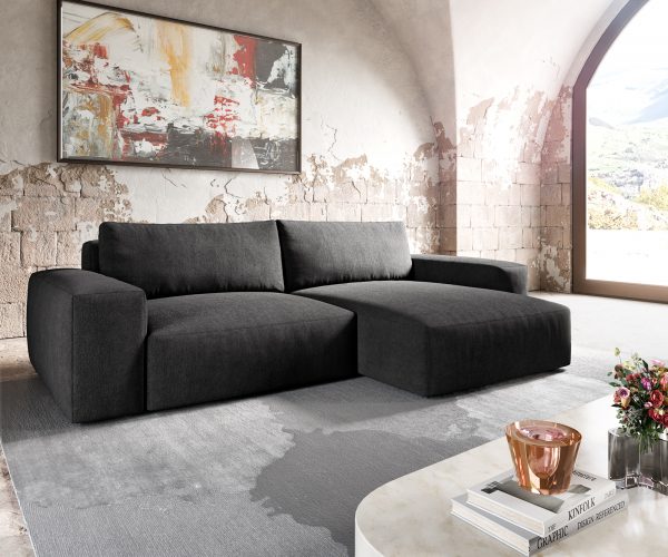 Rohová pohovka Lanzo XL 280x175 cm mikrovlákno černá variabilní lenoška