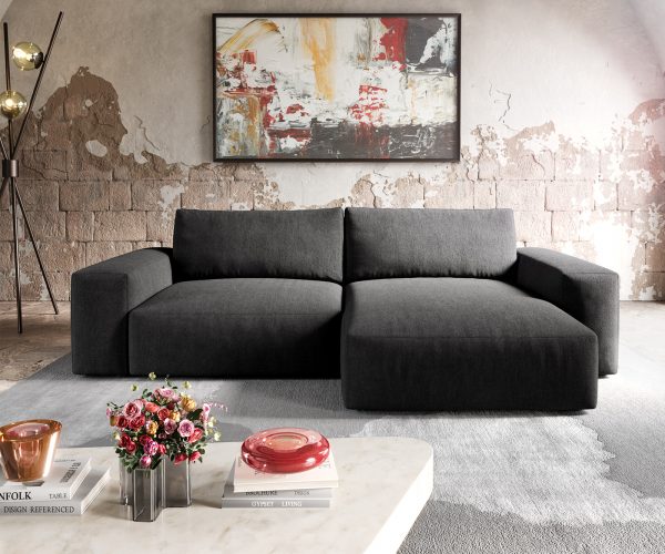 Rohová pohovka Lanzo XL 280x175 cm mikrovlákno černá variabilní lenoška - Image 2