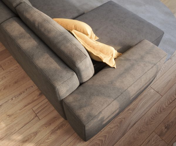 Rohová pohovka Lanzo D 260x160 cm mikrovlákno khaki hnědá variabilní lenoška s taburetem - Image 5