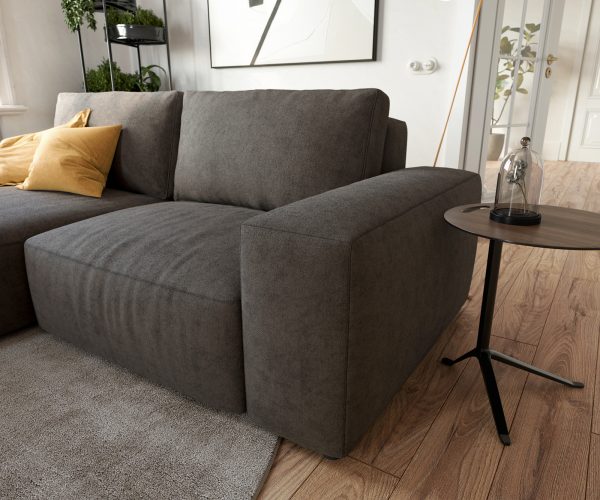 Rohová pohovka Lanzo D 260x160 cm mikrovlákno khaki hnědá variabilní lenoška s taburetem - Image 4