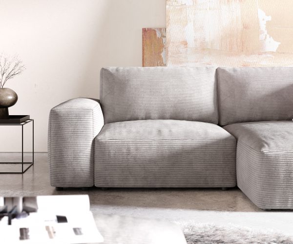 Rohová pohovka Lanzo D 260x160 cm manšestr stříbrnošedá variabilní lenoška s taburetem - Image 5