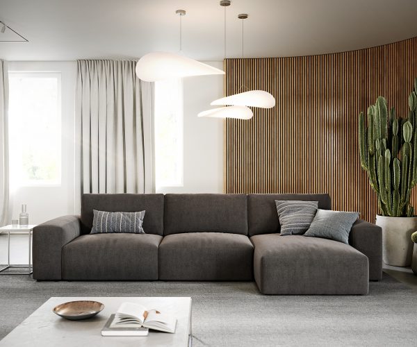 Rohová pohovka Lanzo D 360x160 cm mikrovlákno khaki hnědá variabilní lenoška - Image 2