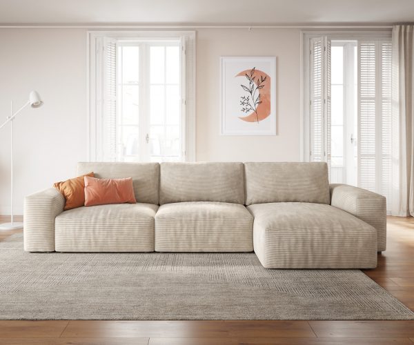 Rohová pohovka Lanzo L 360x160 cm manšestr béžová lenoška variabilní - Image 2