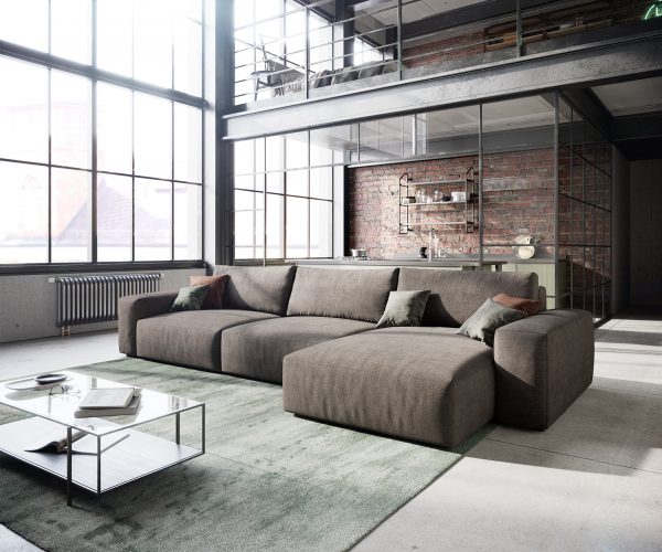 Rohová pohovka Lanzo XL 380x175 cm mikrovlákno khaki hnědá variabilní lenoška - Image 2