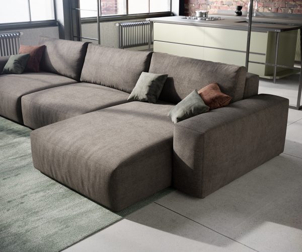 Rohová pohovka Lanzo XL 380x175 cm mikrovlákno khaki hnědá variabilní lenoška - Image 4