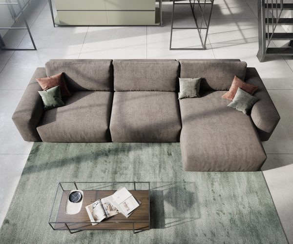 Rohová pohovka Lanzo XL 380x175 cm mikrovlákno khaki hnědá variabilní lenoška - Image 5