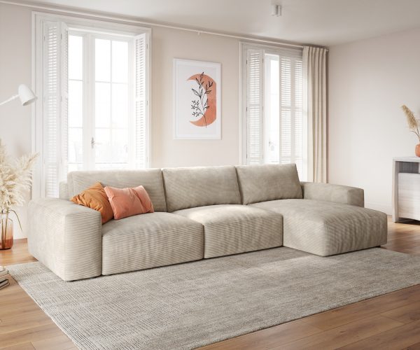 Rohová pohovka Lanzo XL 380x175 cm manšestr béžová variabilní lenoška
