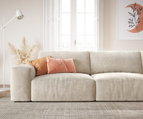 Rohová pohovka Lanzo XL 380x175 cm manšestr béžová variabilní lenoška - Image 5