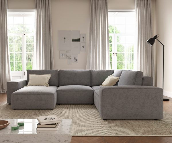 Pohovka ve tvaru "U" Lanzo D 330x230 cm mikrovlákno šedá variabilní lenoška - Image 2