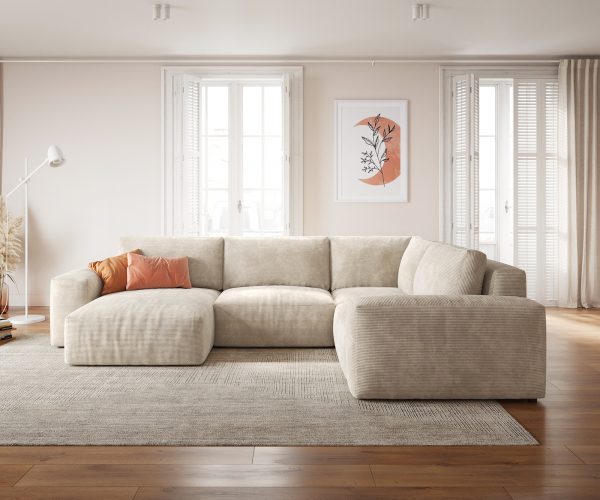 Pohovka ve tvaru "U" Lanzo D 330x230 cm manšestr béžová variabilní lenoška - Image 2