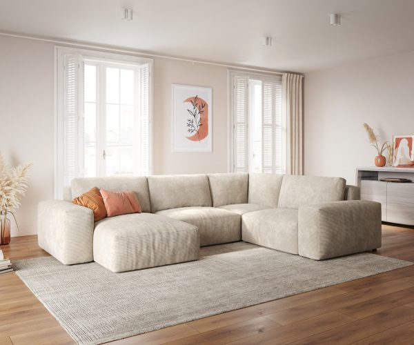 Pohovka ve tvaru "U" Lanzo D 330x230 cm manšestr béžová variabilní lenoška