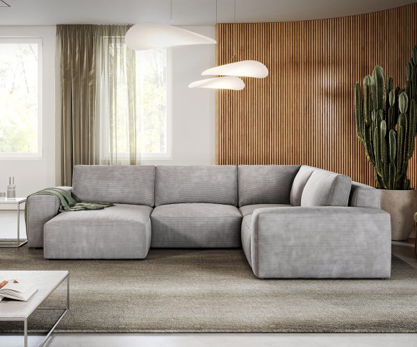 Pohovka ve tvaru "U" Lanzo D 330x230 cm manšestr stříbrno-šedá variabilní lenoška - Image 2