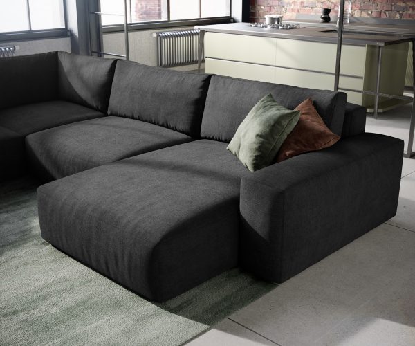 Pohovka ve tvaru "U" Lanzo XL 370x260 cm mikrovlákno černá variabilní lenoška - Image 5