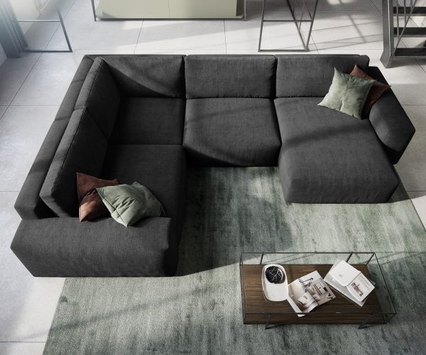 Pohovka ve tvaru "U" Lanzo XL 370x260 cm mikrovlákno černá variabilní lenoška - Image 4