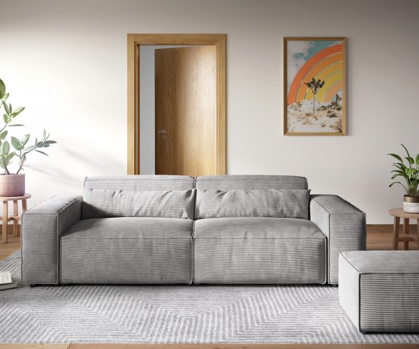 Velká pohovka Sirpio XL 270x125 cm manšestr stříbrnošedá s podnožkou - Image 2