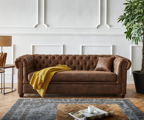 Pohovka Chesterfield 200x88 hnědá třímístná pohovka vintage - Image 2