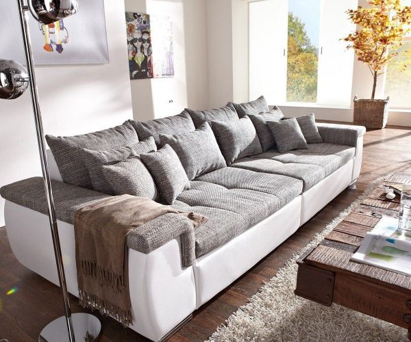 Pohovka Navin 275x116 cm světle šedá bílá pohovka s polštáři - Image 2