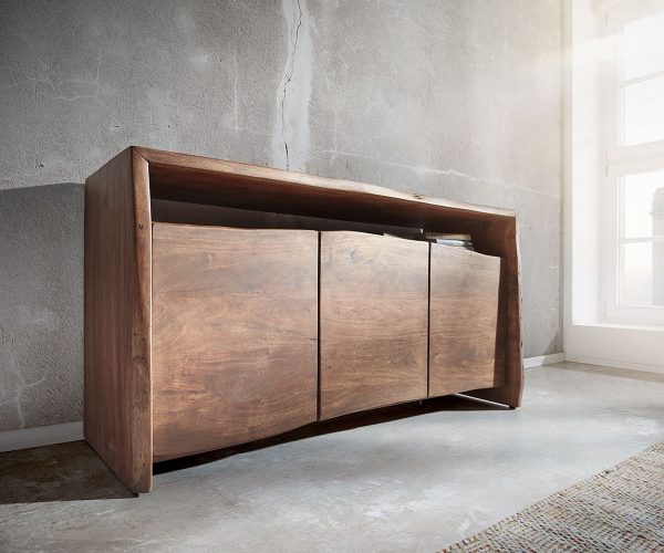 Příborník Edge 145 cm akácie hnědá 3 dvířka nepravidelná hrana