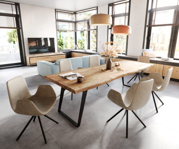 Jídelní stůl Edge 260x100 XL akácie přírodní kov šikmá - Image 6