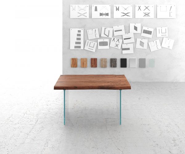 Jídelní stůl Edge 140x90 cm XL hnědá akácie skleněná podnož nepravidelná hrana - Image 2