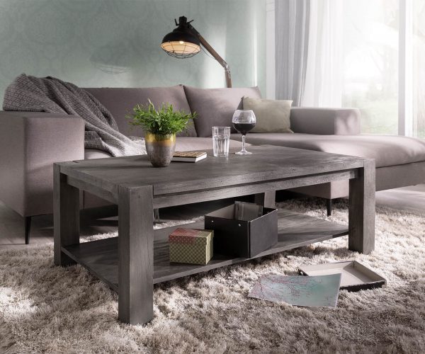 Konferenční stolek Indra Acacia Platinum 120x70 Police z masivního dřeva