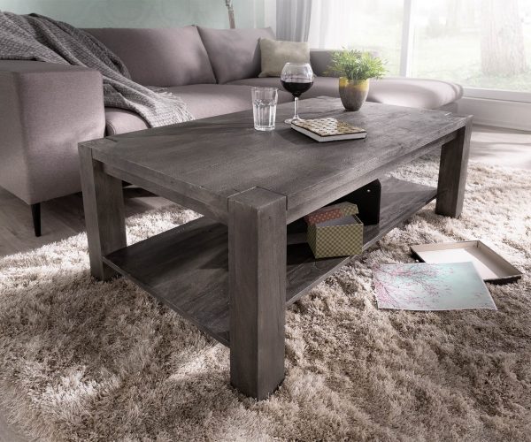 Konferenční stolek Indra Acacia Platinum 120x70 Police z masivního dřeva - Image 3