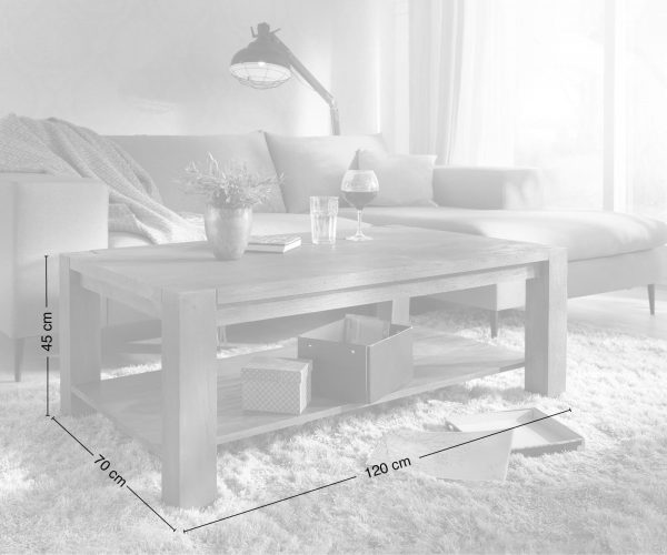 Konferenční stolek Indra Acacia Platinum 120x70 Police z masivního dřeva - Image 4