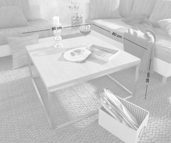 Konferenční stolek Tatius 80x80 Akácie Přírodní nerezový rám Průmyslový styl - Image 7