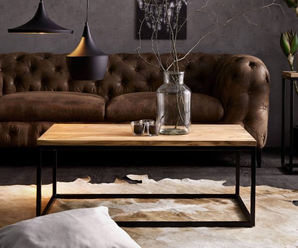 Konferenční stolek Tatius 100x57 cm přírodní akácie černý kovová podstavec - Image 2
