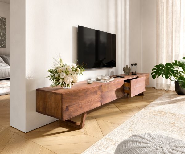 TV stolek Wyatt 220 cm hnědá akácie 4 šuplíky