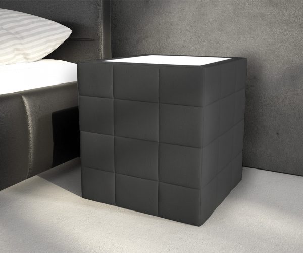 Noční stolek Nuncia Big 41x41x57 cm Černé LED osvětlení Prošívání