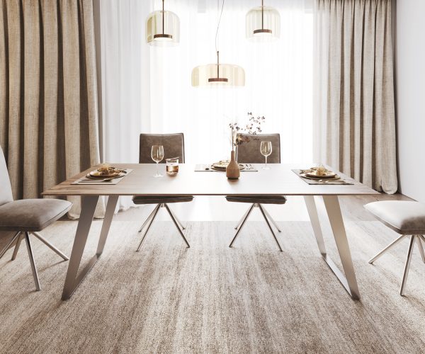 Jídelní stůl Edge 200x100 sheesham přírodní nerezová ocel šikmá podnož švýcarská hrana - Image 2
