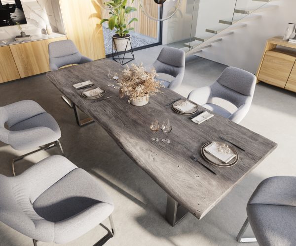 Jídelní stůl Edge 260x100 XL akácie platina nerezová ocel úzká nepravidelná hrana - Image 4