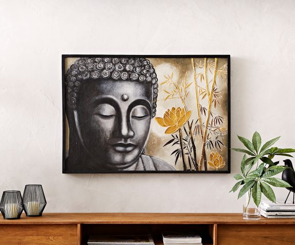 Obraz Buddha 100x70 cm pestrobarevná olejomalba na dřevě - Image 3
