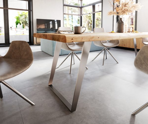 Jídelní stůl Edge 260x100cm XL akácie přírodní nerezová ocel stříbrná šikmá - Image 5