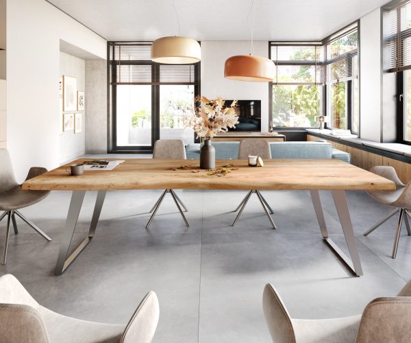 Jídelní stůl Edge 260x100cm XL akácie přírodní nerezová ocel stříbrná šikmá - Image 2