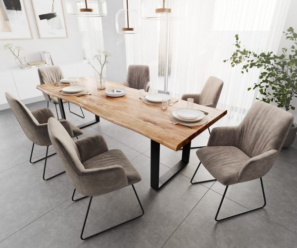 Jídelní stůl Edge 260x100 XL akácie přírodní kov černá - Image 7