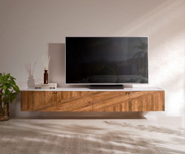 TV stolek Bahan 200 cm teak mango 4 dvířka mramor bílá závěsné - Image 2