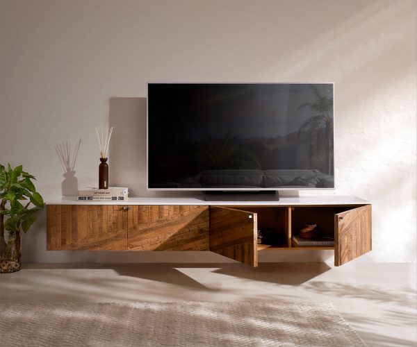 TV stolek Bahan 200 cm teak mango 4 dvířka mramor bílá závěsné - Image 4
