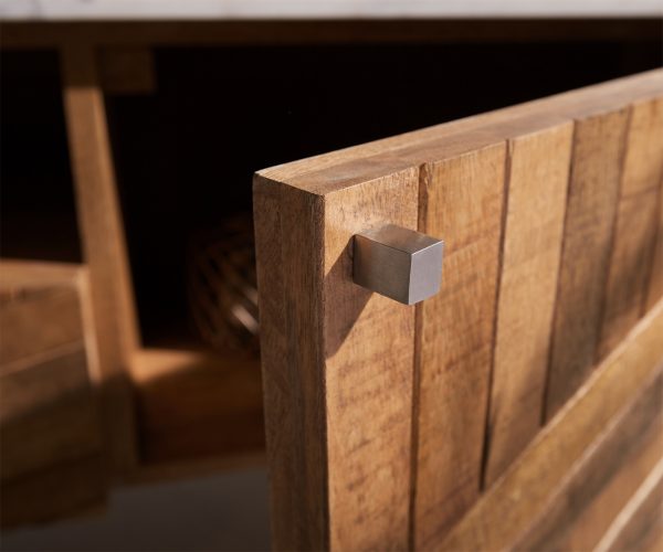 TV stolek Bahan 200 cm teak mango 4 dvířka mramor bílá závěsné - Image 6