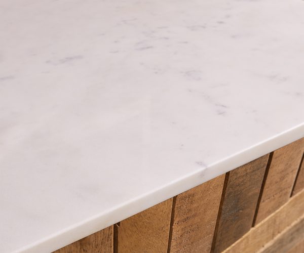 TV stolek Bahan 220 cm mango teak 2 dvířka 2 zásuvky 1 přihrádka mramor bílá - Image 3