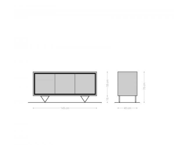Příborník Stonegrace 145 cm hnědá akácie kamenná dýha 3 dvířka podnož "V" černá - Image 7