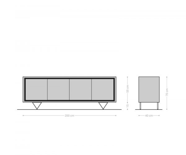 Komoda Stonegrace 200 cm akácie hnědá kamenina 4 dvířka podnož ve tvaru "V" černá - Image 7